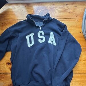 Brandy Melville Navy Quarter-Zip Sweatshirt with USA Appliqué